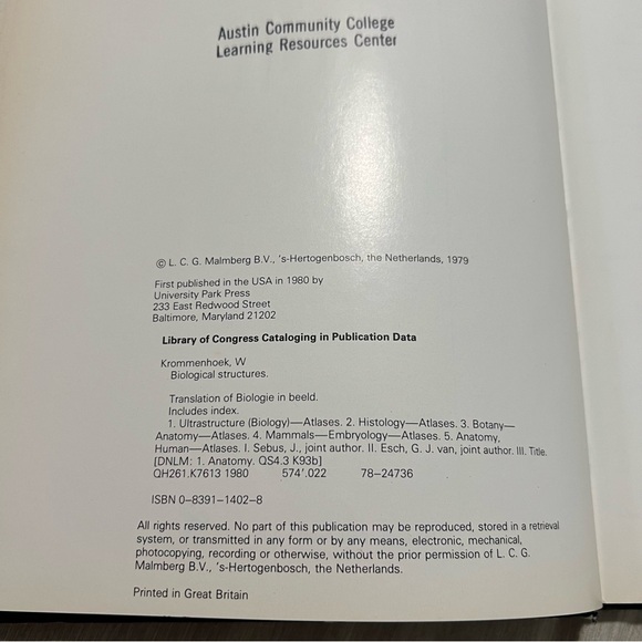 👑Vintage 1980 Biological Structures Atlas Krommenhoek Sebus Esch Hardcover - Picture 9 of 14